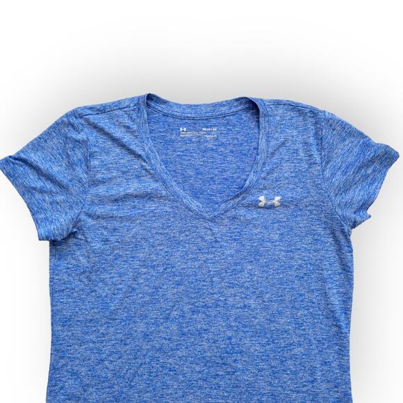 Under Armour Loose Fit Heathered Blue V-Neck Activewear Short Sleeve Tee Sz S - Picture 4 of 4